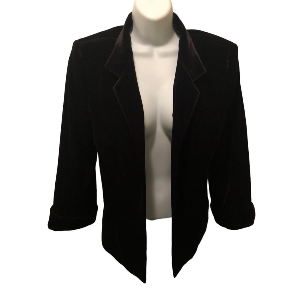 Tahari Arthur S Levine Black Velvet Evening Holiday Wear 3/4 Sleeve Open Sz. 14